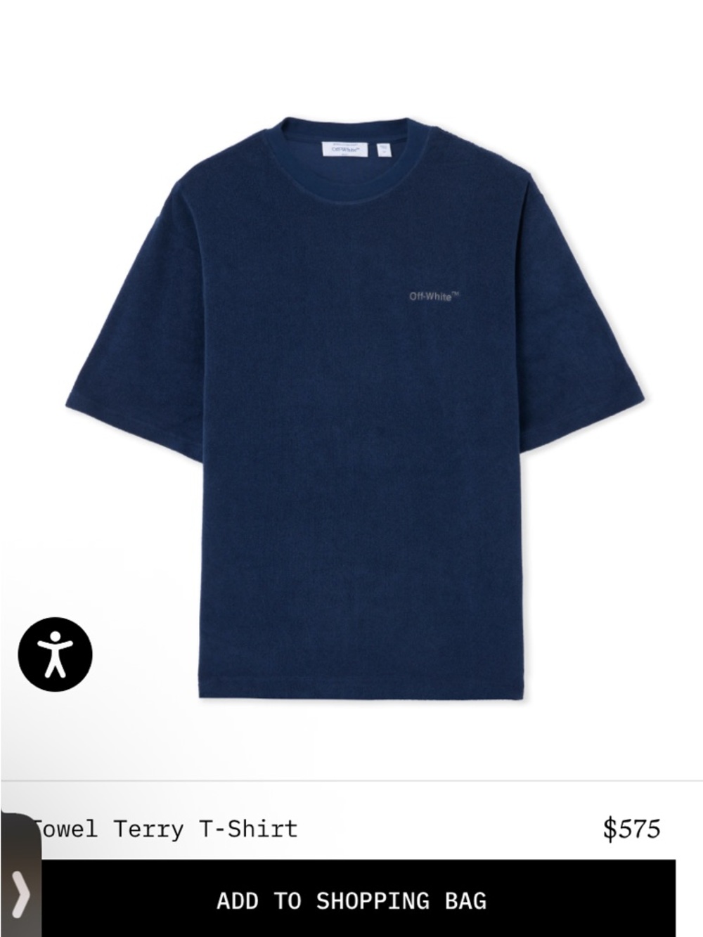 Off-White Navy Towel Terry Crewneck Tee $575 MSRP